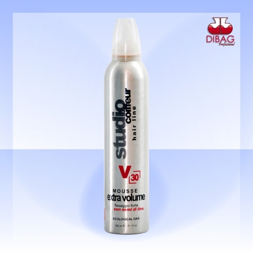 Mousse extra volume V30 fissaggio forte, con semi di lino.