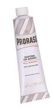 Sapone da barba protettivo e lenitivo per pelli sensibili con aloe e tè  verde.