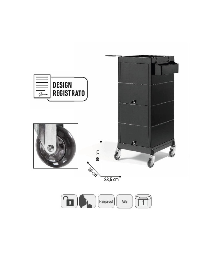 CARRELLO DISCRETE NERO PARRUCCHIERI A SCOMPARSA