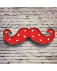 BARBER PRO MOUSTACHE LIGHT VINTAGE INSEGNA LED BAFFI ROSSA