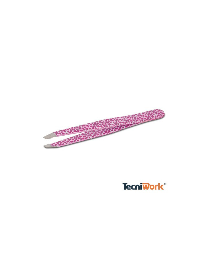 PINZETTA CUORI FUXIA PUNTA OBLIQUA