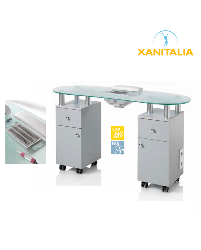 TAVOLO MANICURE LOGIKA 2 VETRO CON 2 CASSETTIERE