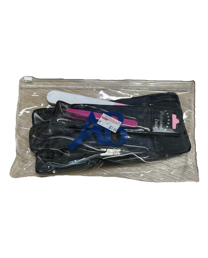 SET STRUMENTI MANICURE INOX POCHETTE TRASPARENTE