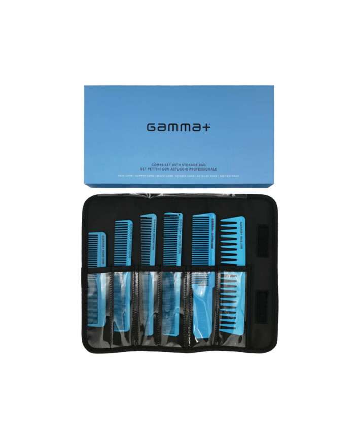 GAMMA+ SET 5 PETTINI BARBER IN ASTUCCIO - AZZURRO