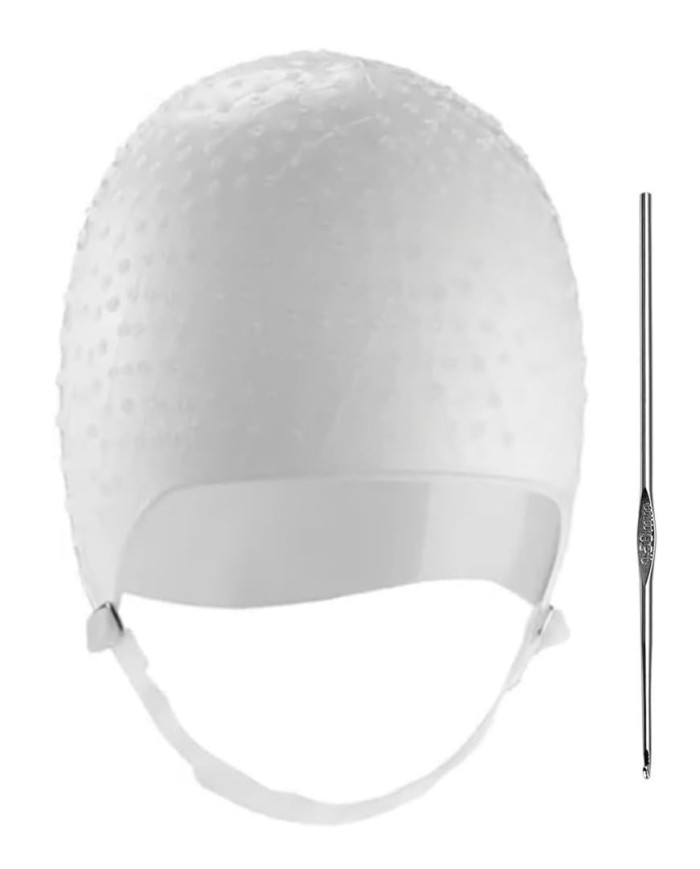 CUFFIA MECHES SILICONE BIANCA CON UNCINETTO