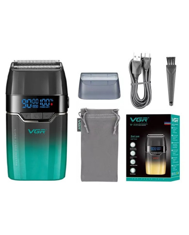VGR SHAVER CORDLESS V-308 DUAL FOIL SALON GREEN